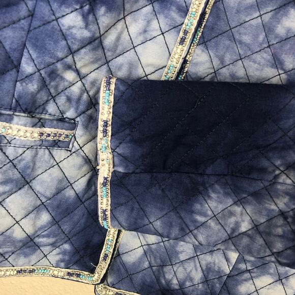 Mango MNG Blue & White Tie Dye Quilted Beaded Long Sleeve Jacket Large - Picture 15 of 16